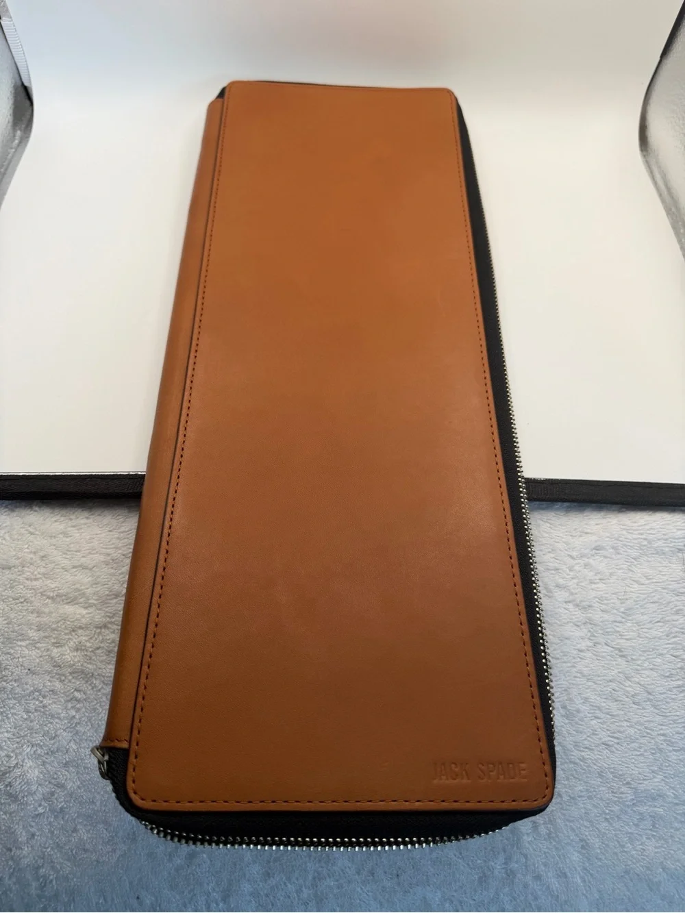 Men's Jack Spade Zipper Tie Case in Tobacco Leather, MSRP $148